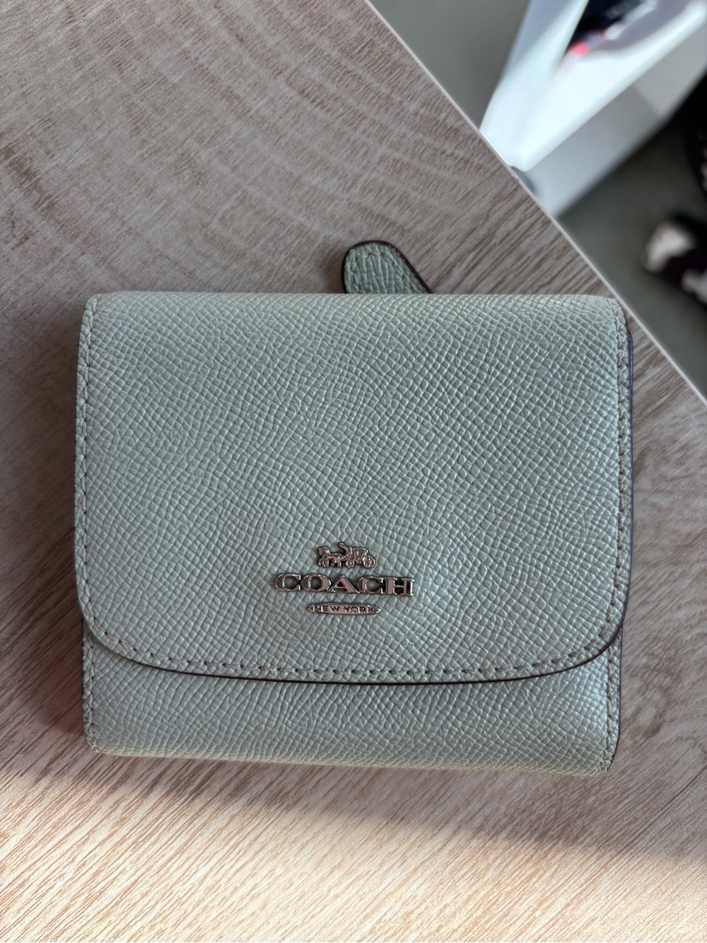 Coach Pebbled Leather Small Fold Wallet in Sage